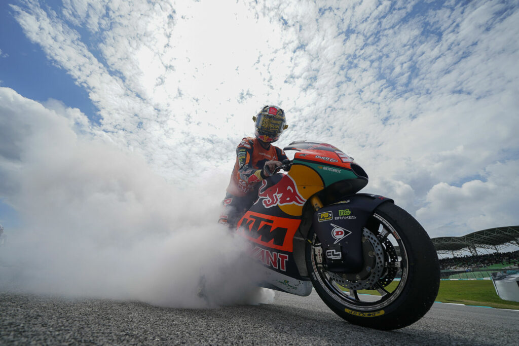 Pedro Acosta celebrates his 2023 Moto2 World Championship. Photo courtesy Dorna.