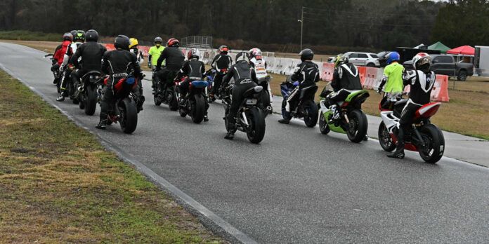 Riders lined up to go out on track at a Precision Track Days event. Photo courtesy Precision Track Days.