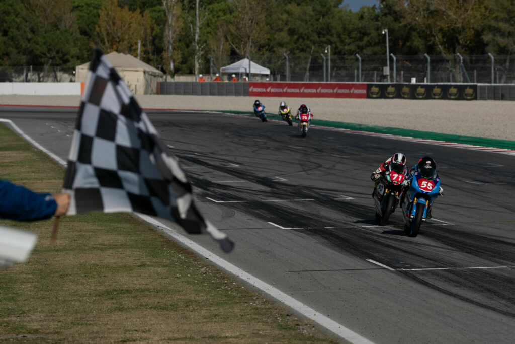 Mikey Lou Sanchez (55) finished second in a PreMoto3 race at Catalunya. Photo courtesy Sanchez Racing.