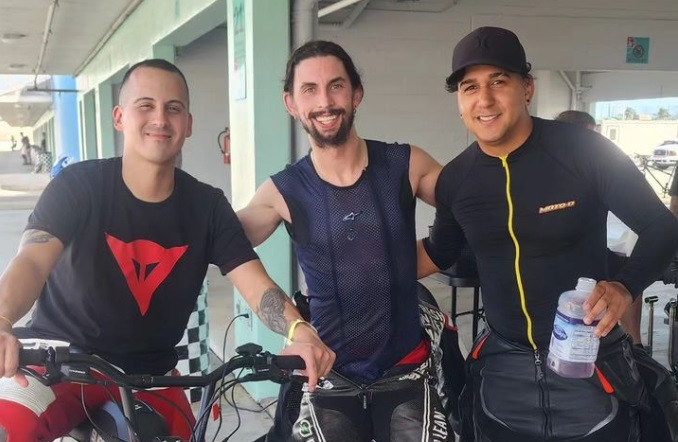 JD Beach (center) with fellow Pro racers Armando Ferrer (right) and Alex Arango (left) Sunday at Homestead-Miami Speedway. Photo courtesy Armando Ferrer.