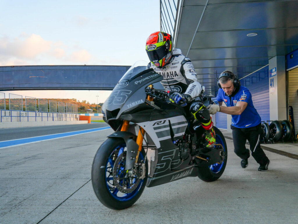 Andrea Locatelli (55) heads out on track on his Pata Yamaha YZF-R1 at Jerez. Photo courtesy Yamaha.