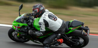 Roadracing World Wild Card Editor Sam Fleming at speed on a 2024 Kawasaki Ninja ZX-6R at Ridge Motorsports Park. Photo by Kevin Wing, courtesy Kawasaki Motors Corp., U.S.A.