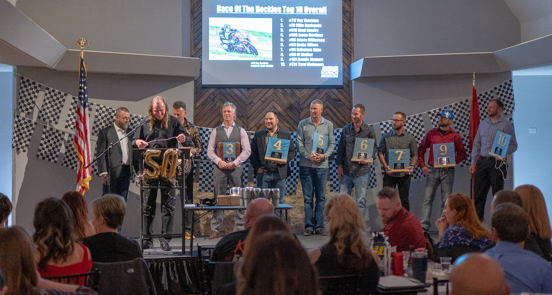 Nine of MRA's 2023 top-10 overall finishers (from left on the podium): Ray Thornton, Mike Applegate, Brad Hendry, Jason Martinez, James Wilkerson, Drake Dinero, Salvatore Rizzo, Dennis Stowers, and Tyrel Diekmann. Photo by Faith Perkins, courtesy MRA.