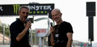 Roadracing World MotoGP Editor and Isle of Man TT winner Mat Oxley (right) and two-time World Championship-winning Crew Chief Peter Bom (left). Photo courtesy Mat Oxley.