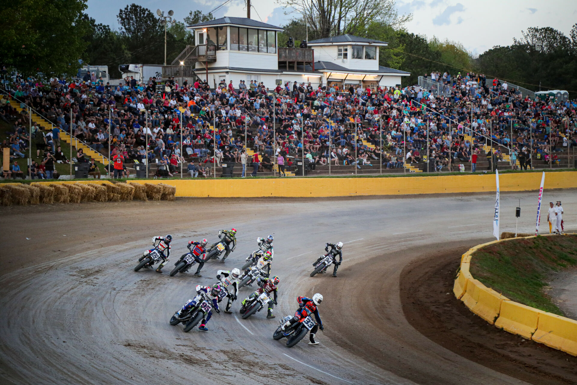 Action from an AFT SuperTwins heat race during the 2023 Senoia Short Track. Photo by Scott Hunter, courtesy AFT.