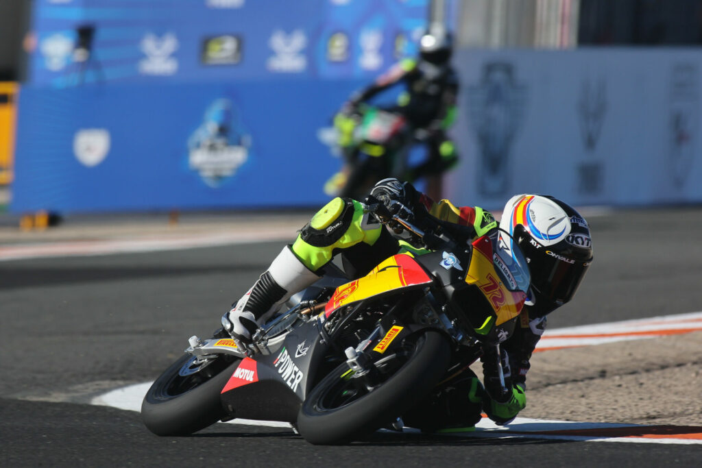 Alvaro Lucas (72) leading a 190cc race Thursday in Valencia. Photo courtesy Dorna.