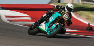 Stefano Mesa (137) riding his Tytlers Cycle Racing Energica Ribelle RS to a second-place finish in a MotoAmerica Mission Super Hooligan race at Circuit of The Americas (COTA). Photo courtesy Energica.
