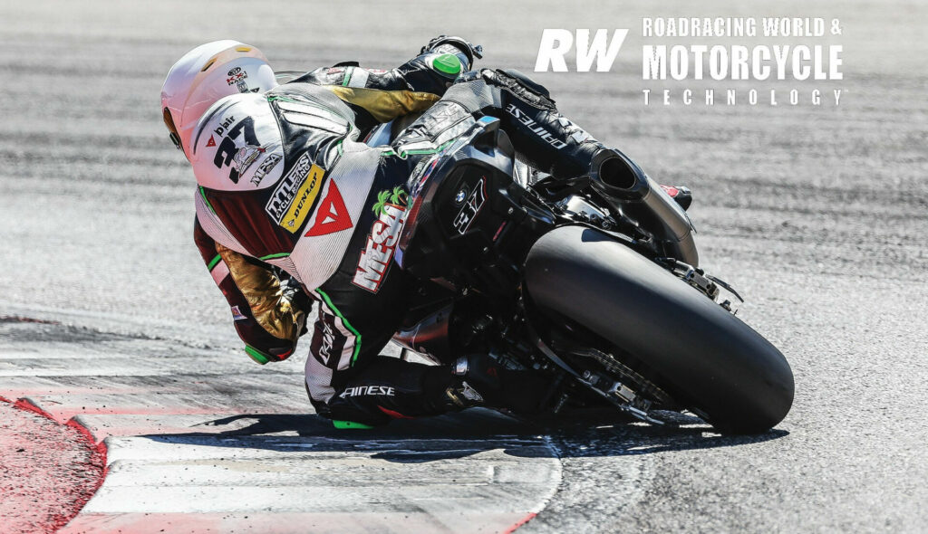 Stefano Mesa on the Energica Eva Ribelle RS electric racebike at Circuit of The Americas, where he finished second place in a MotoAmerica Super Hooligan. Photo by Brian J. Nelson.