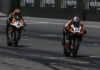 Troy Herfoss (17) leads Josh Waters (21) across the finish line at the end of Race One. Photo courtesy ASBK.
