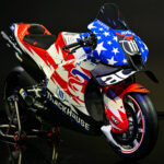 The Trackhouse Racing Aprilia RS-GP, as presented Tuesday in Europe. Photo courtesy Dorna.