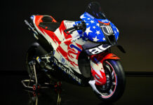 The Trackhouse Racing Aprilia RS-GP, as presented Tuesday in Europe. Photo courtesy Dorna.