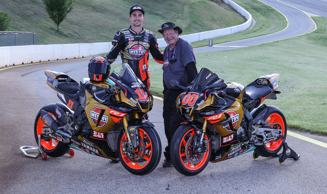 Westby Racing owner Tryg Westby (right) with rider Mathew Scholtz (left). Photo by Brian J. Nelson, courtesy Westby Racing.