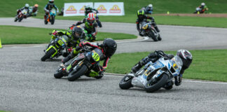 Nathan Gouker (1) leading a MotoAmerica Mini Cup race at Barber Motorsports Park in 2023. Photo by Brian J. Nelson.
