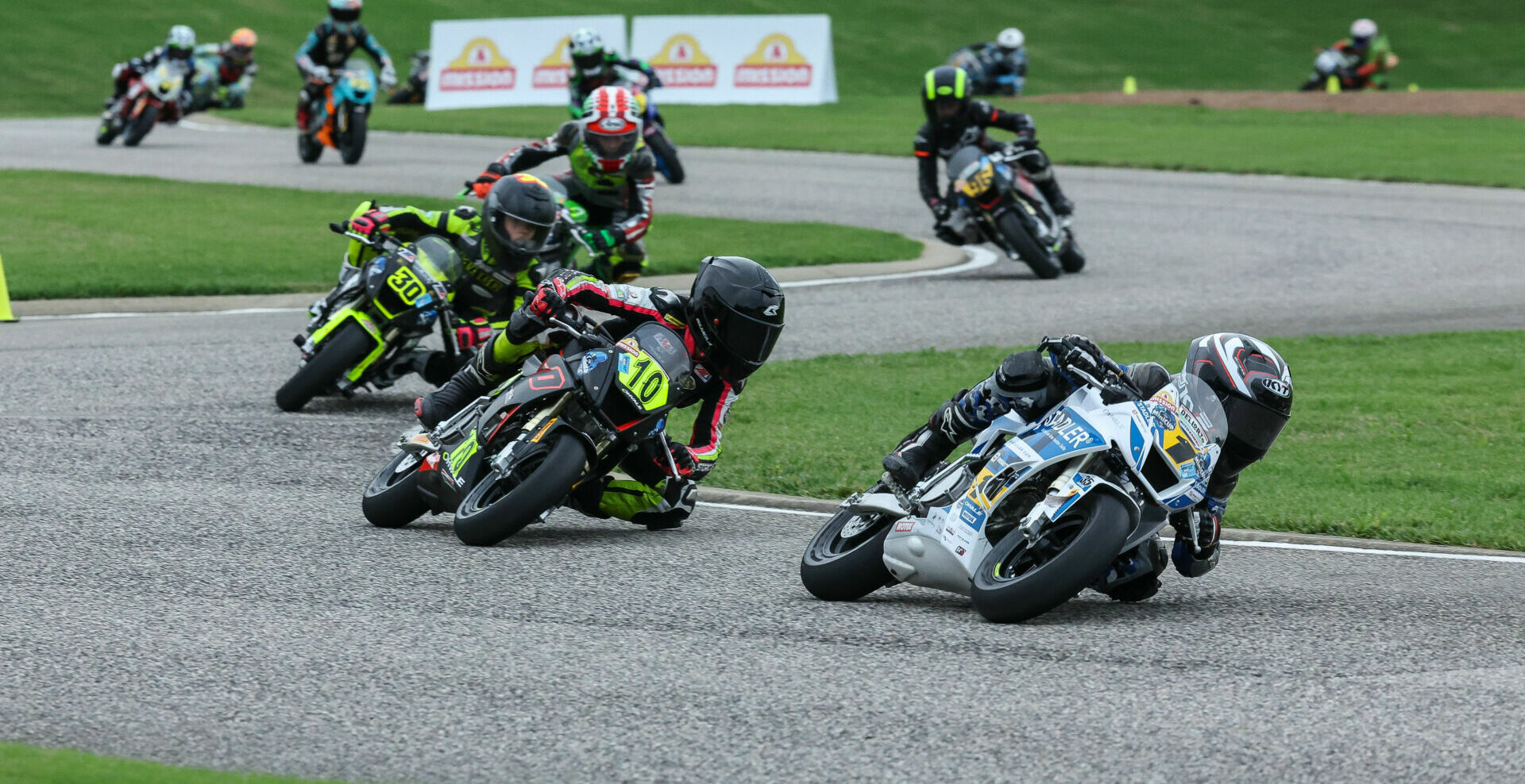 Nathan Gouker (1) leading a MotoAmerica Mini Cup race at Barber Motorsports Park in 2023. Photo by Brian J. Nelson.