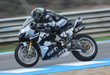 Sam Lowes at speed on his new Marc VDS Racing Team Ducati Panigale V4 R World Superbike at Jerez. Photo courtesy Marc VDS Racing Team.