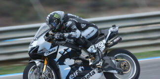 Sam Lowes at speed on his new Marc VDS Racing Team Ducati Panigale V4 R World Superbike at Jerez. Photo courtesy Marc VDS Racing Team.