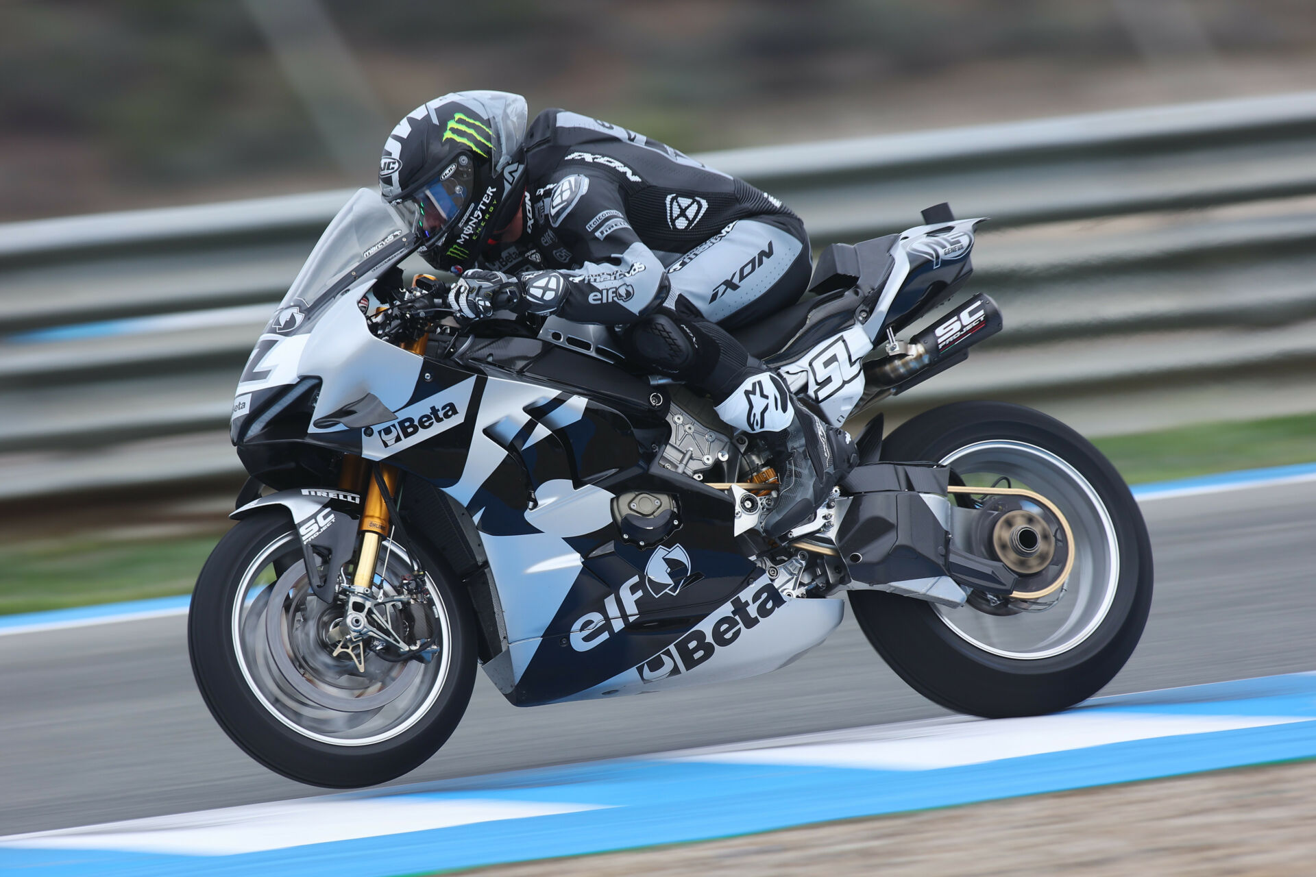 Sam Lowes at speed on his new Marc VDS Racing Team Ducati Panigale V4 R World Superbike at Jerez. Photo courtesy Marc VDS Racing Team.