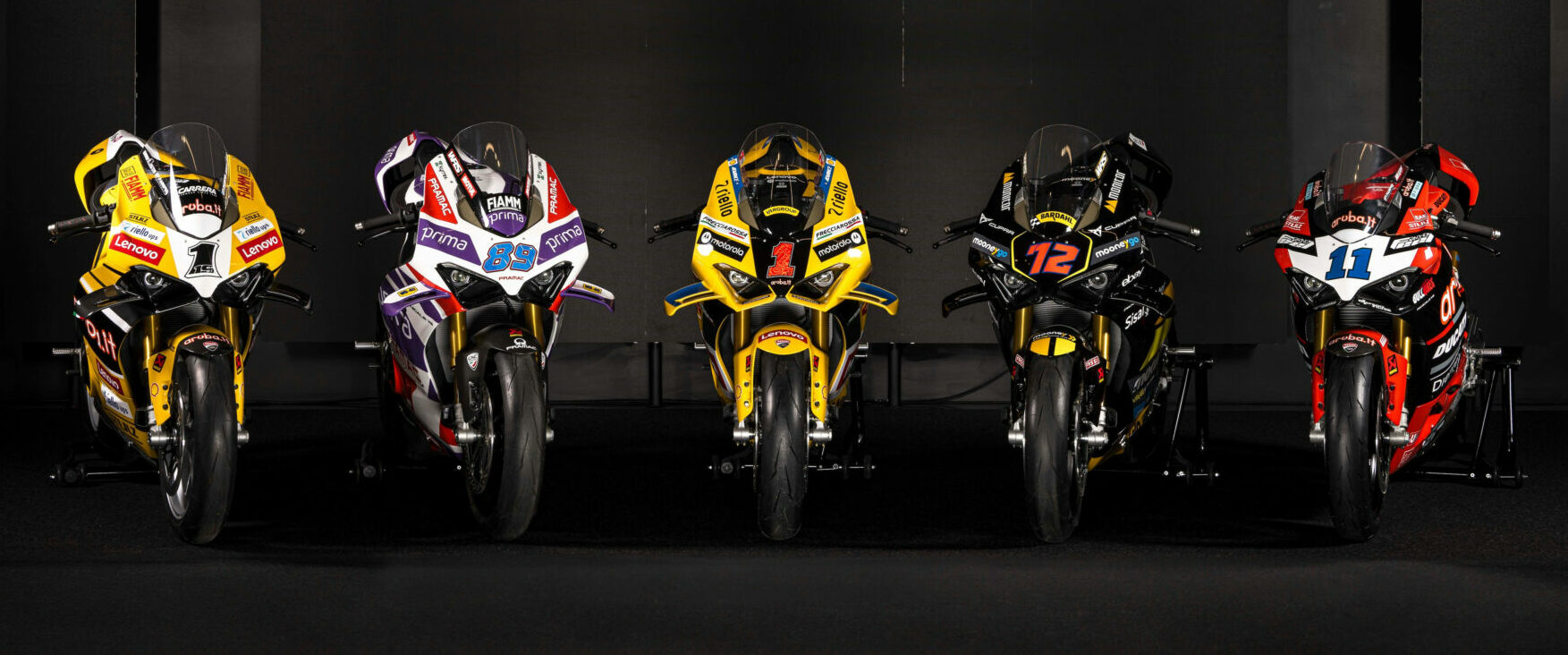 The five Ducati Panigale racer replica editions. Photo courtesy Ducati.