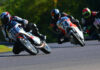 AHRMA racers Joe Ackley (709), Wes Orloff (74), and Maxon McLaughlin (713) at speed at Barber Motorsports Park. Photo by etechphoto.com, courtesy AHRMA.