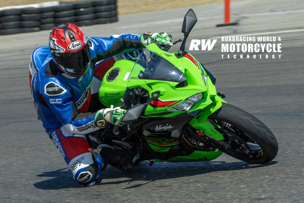 Chris Ulrich at speed on the 2023 Kawasaki Ninja ZX-4RR. Photo by Kevin Wing.