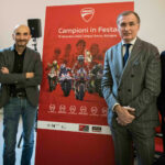 (From left) Bologna Mayor Matteo Lepore, Ducati CEO Claudio Domenicali, Unipol Arena representative Claudio Sabatini, and Casalecchio di Reno Mayor Massino Bosso. Photo courtesy Ducati.