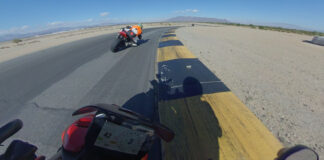 An on-board shot from a recent CVMA New Racer School at Chuckwalla Valley Raceway led by Stuart "Stuman" Smith. Photo courtesy Stuman Rides.