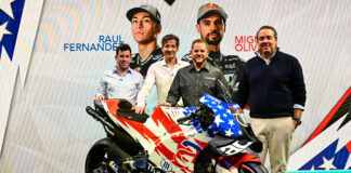 (From left) Dorna Chief Sporting Officer (CSO) Carlos Ezpeleta, Aprilia Chief Executive Officer (CEO) Massimo Rivola, Trackhouse Racing owner Justin Marks, and Dorna Chief Commercial Officer (CCO) Dan Rossomondo. Photo courtesy Dorna.