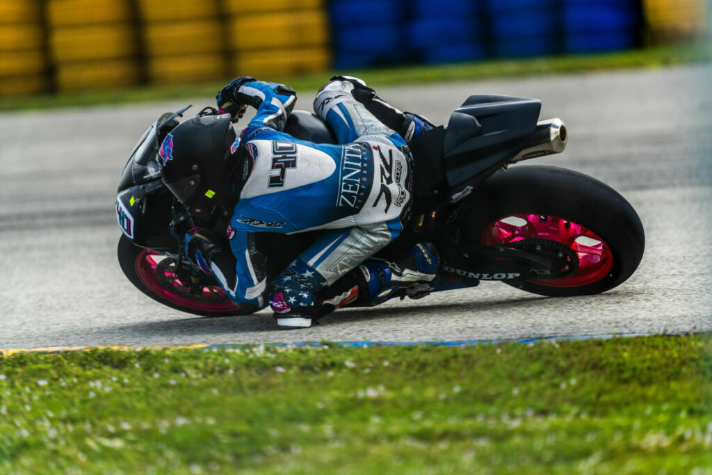 Young Gun Julian Correa (40), who normally competes in the British Talent Cup, won six of the seven ASRA races he entered on his DBP-prepared Honda CBR600RR and finished second to Max Angles in the ASRA Supersport 600 National. Photo by Phenry Photography, courtesy Julian Correa.