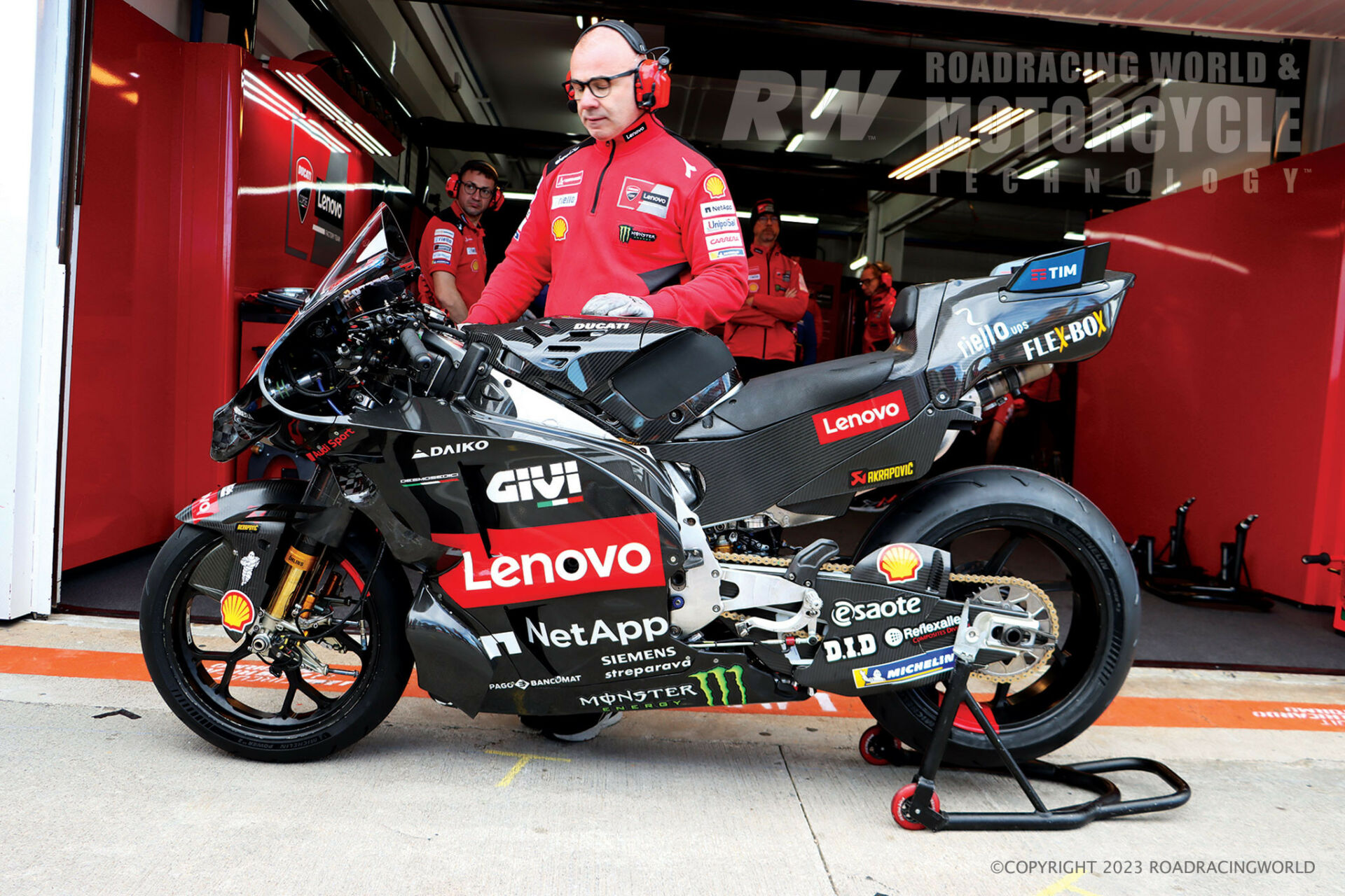 Francesco Bagnaia's prototype GP24 Ducati seen during testing at Valencia. Photo by Mat Oxley. 