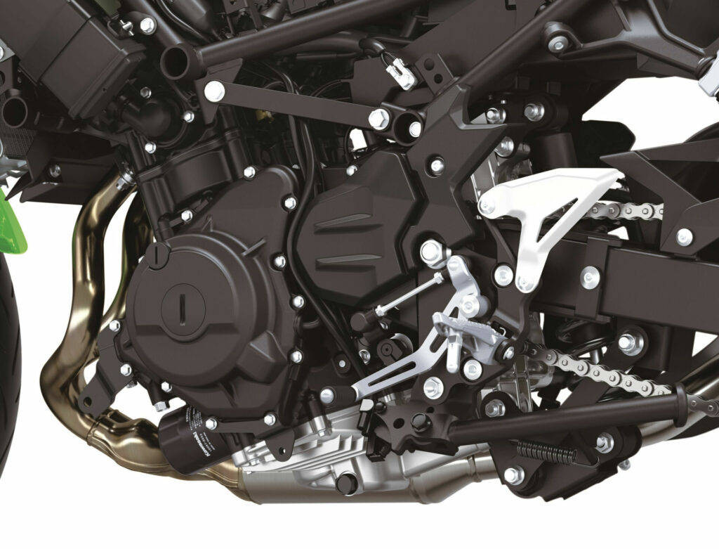 The engine of a 2024 Kawasaki Ninja 500. Photo courtesy Kawasaki Motors Corp., U.S.A.