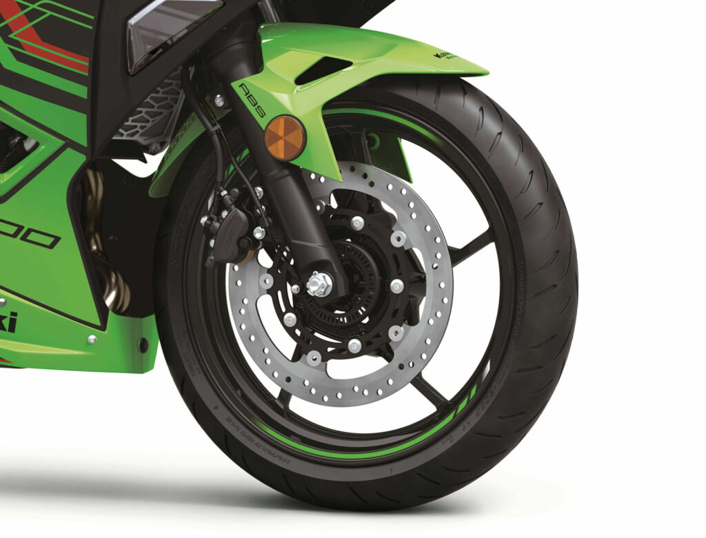 The front end of a 2024 Kawasaki Ninja 500. Photo courtesy Kawasaki Motors Corp., U.S.A.