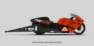 A computer rendering of a Revzilla/Mission/Vance & Hines Suzuki Hayabusa drag race bike. Image courtesy Vance & Hines.