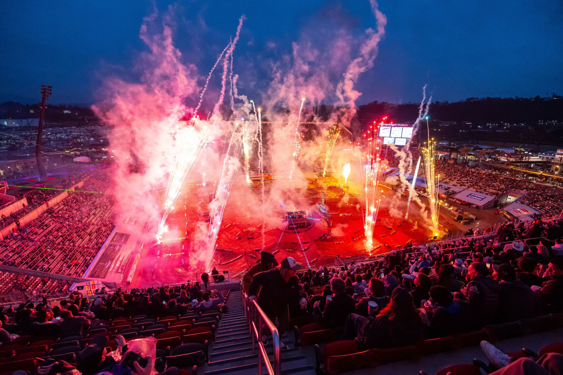 Round Three of the Monster Energy AMA Supercross Championship took place at muddy Snapdragon Stadium in San Diego, California. Photo courtesy Feld Motor Sports.