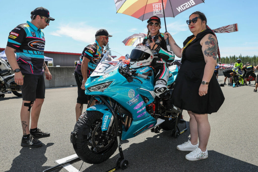 Mallory Dobbs on the MotoAmerica Supersport grid at Ridge Motorsports Park. Photo by Brian J. Nelson.