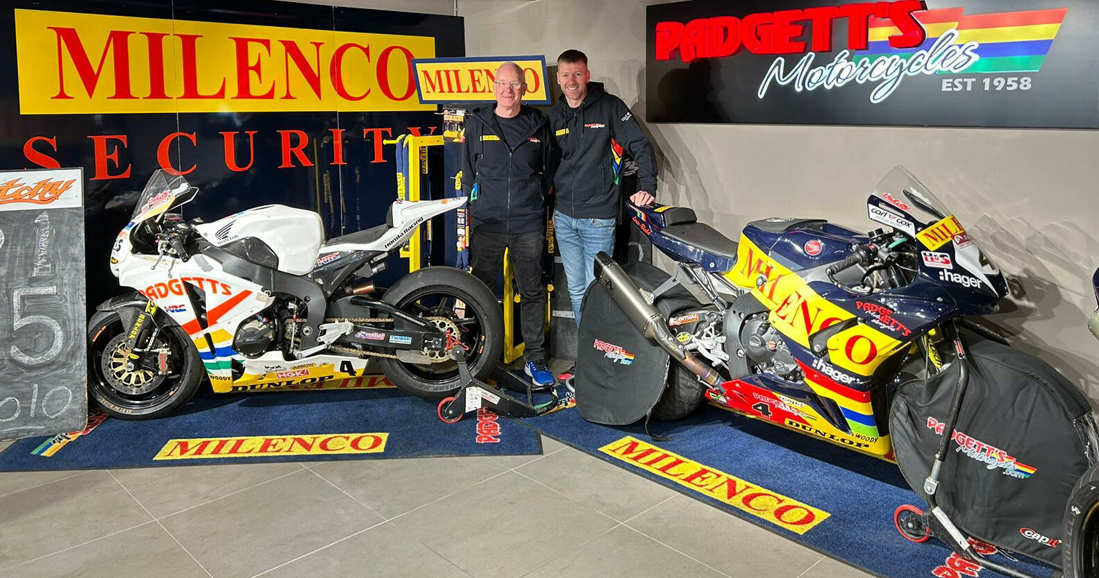 Ian Hutchinson (right) with Clive Padgett (left). Photo courtesy North West 200 Press Office.