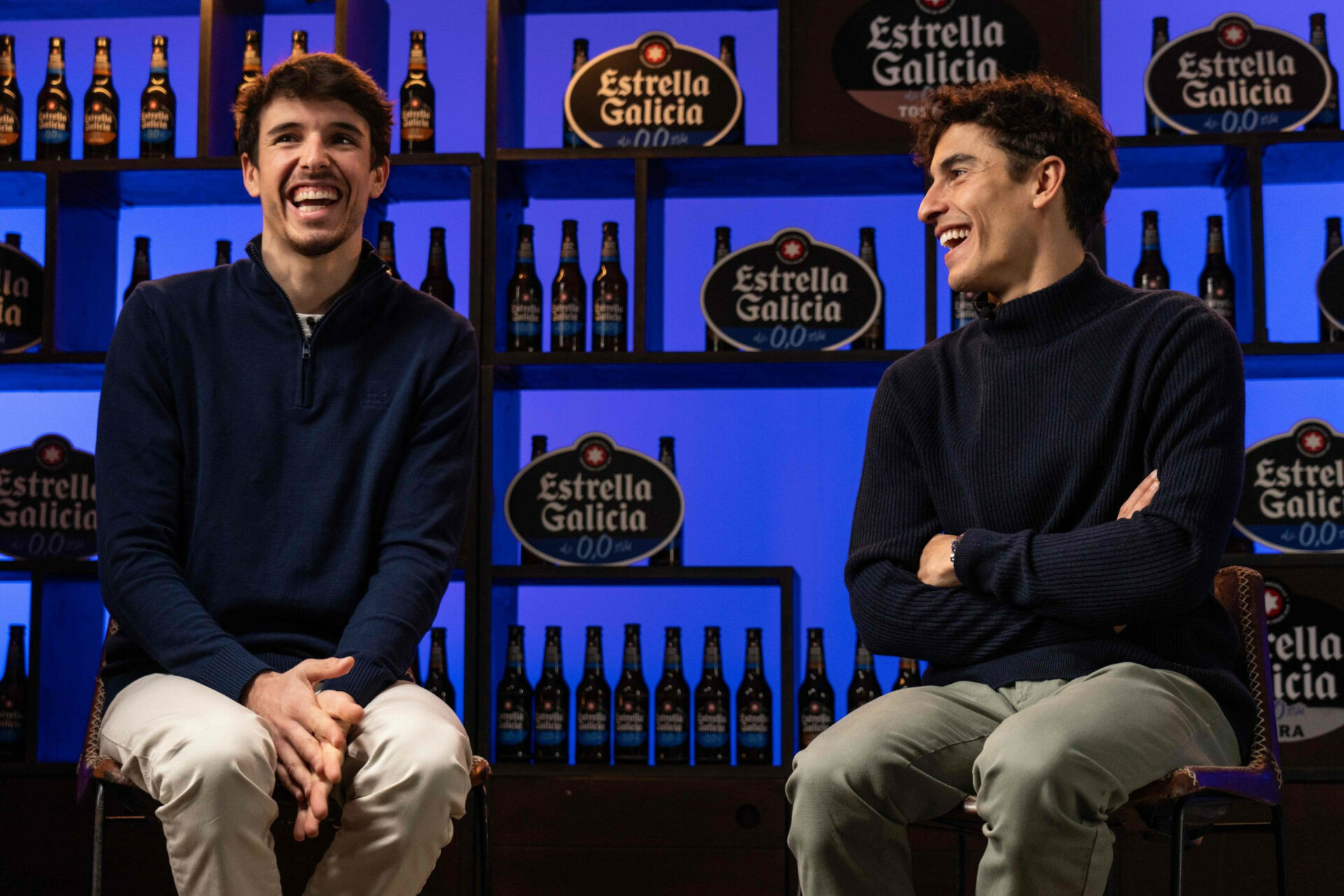 Gresini Racing Ducati teammates and brothers Alex Marquez (left) and Marc Marquez (right). Photo courtesy Estrella Galicia.