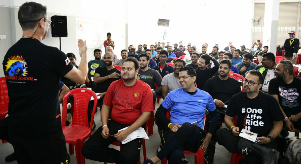 California Superbike School students in the classroom at Madras International Circuit in Chennai, India. Photo by Aditya Bedre, courtesy California Superbike School.