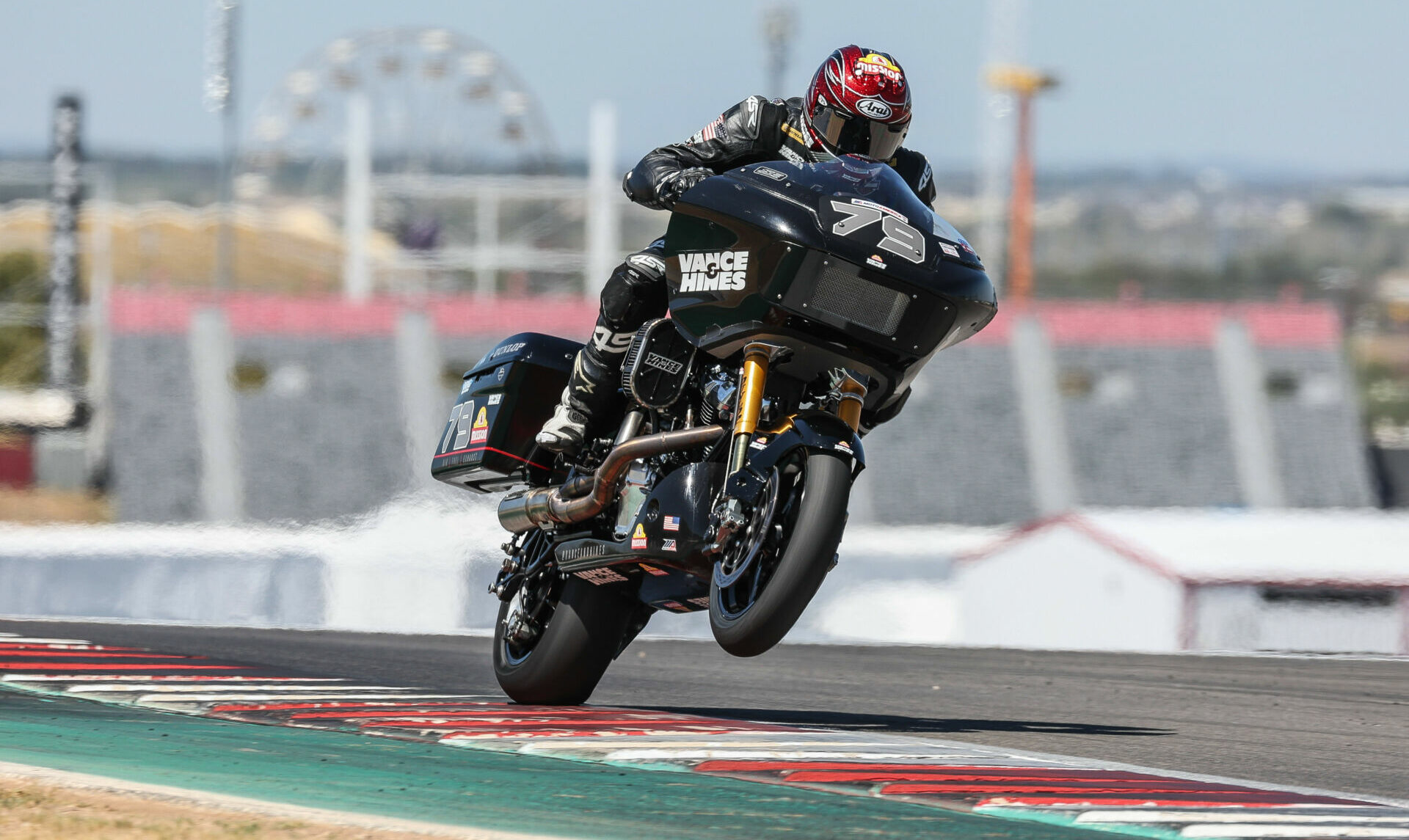 Hayden Gillim (79) on his Vance & Hines/Mission Foods Harley-Davidson during the 2024 MotoAmerica Mission King Of The Baggers Championship, which he won. Photo by Brian J. Nelson.