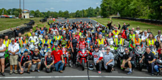 Participants and staff at Roger Lyle’s Motorcycle Xcitement's final track day and school event August 28, 2023, at Summit Point Raceway, West Virginia. Photo by Darin Morrell, courtesy Motorcycle Xcitement.
