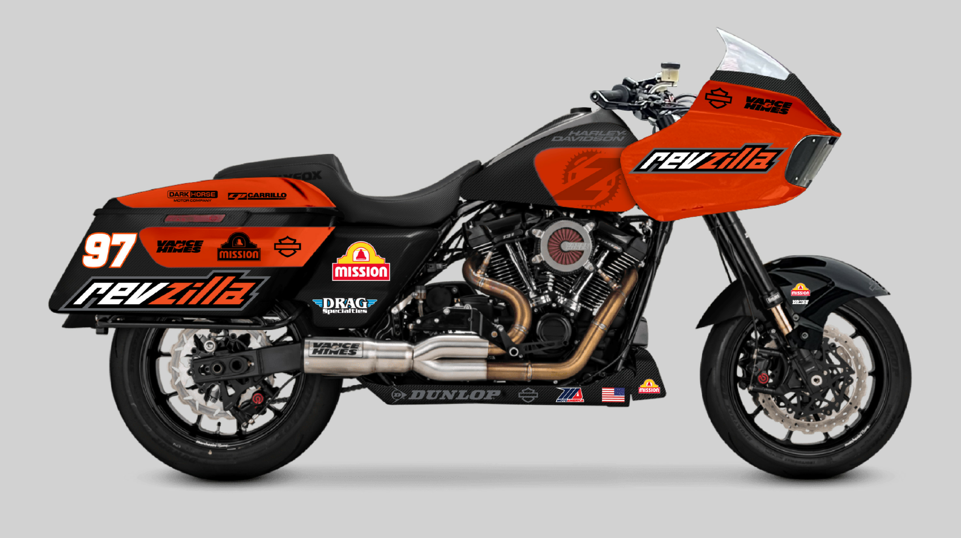 A rendering of Rocco Landers' new Revzilla/Mission/Vance & Hines Harley-Davidson Road Glide racebike. Image courtesy Vance & Hines.