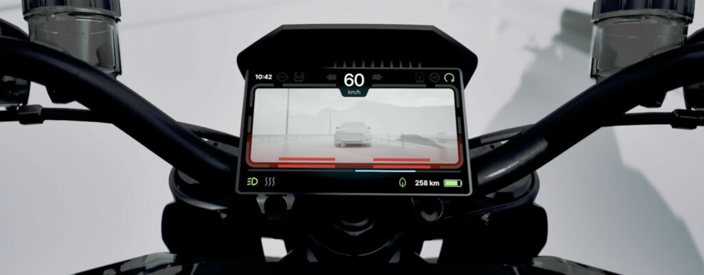 Starmatter Vision allows safety alerts to be displayed on the dashboard of the Verge TS Ultra. Photo courtesy Verge Motorcycles.