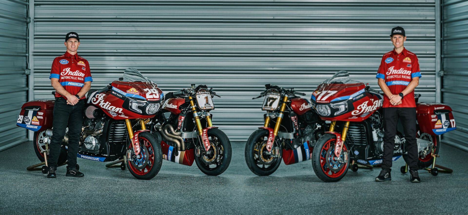 Tyler O'Hara (left) and Troy Herfoss (right) and their S&S Indian racebikes. Photo courtesy Indian Motorcycle.