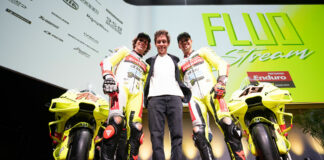 Pertamina Enduro VR46 Racing Team owner Valentino Rossi (center) with riders Marco Bezzecchi (left) and Fabio Di Giannantonio (right). Photo courtesy VR46 Racing Team.
