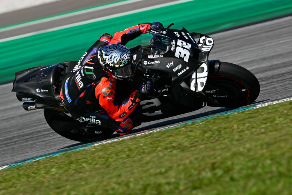 Lorenzo Savadori's (32) Aprilia RS-GP had a new aerodynamic tail section. Photo courtesy Dorna.