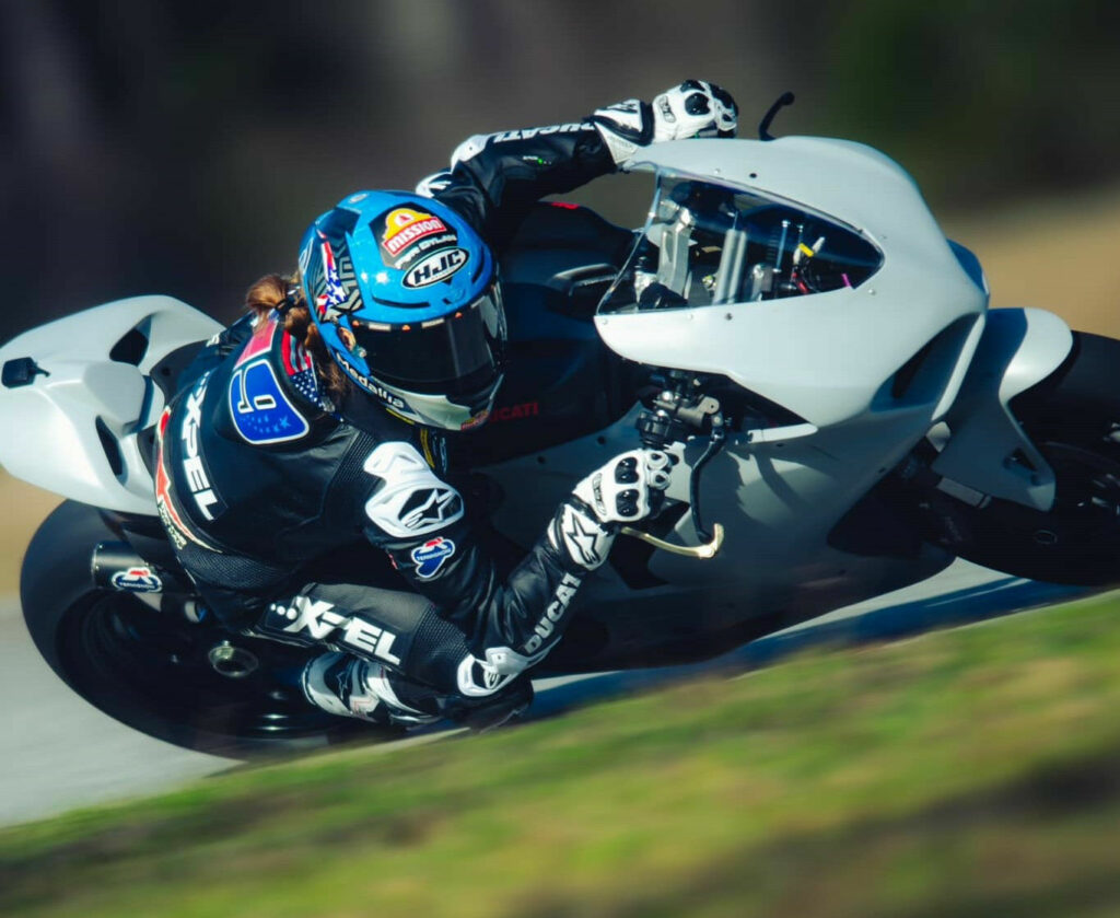 Kayla Yaakov in action during the Rahal Ducati Moto test at Jennings GP, in Florida. Photo courtesy Rahal Ducati Moto.