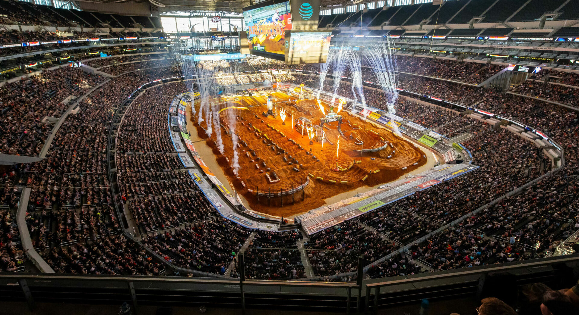 AT&T Stadium upheld the Dallas-area tradition of hosting great Supercross racing that started in 1975. The 2024 Arlington Supercross marked the 46th event in the area. Photo courtesy Feld Motor Sports.