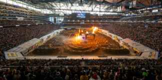 Ford Field, the first covered stadium to host a Supercross race in 2024, provided great action for the Michigan race fans. Photo courtesy Feld Motor Sport.