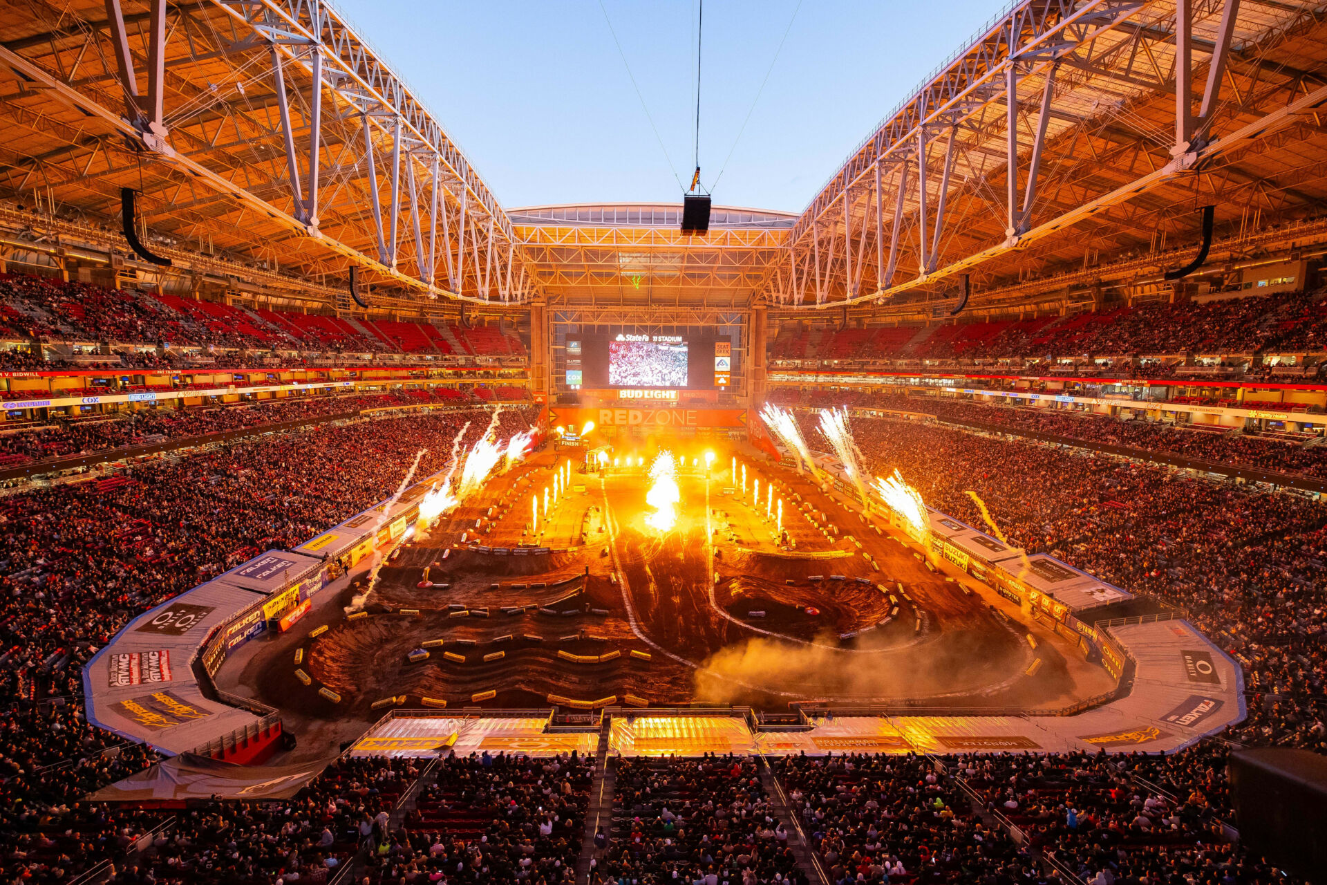 State Farm Stadium held Arizona’s 30th Monster Energy AMA Supercross race in front of 56,627 race fans. The 2024 season celebrates 50 years of Supercross racing in America. Photo courtesy Feld Motor Sports.