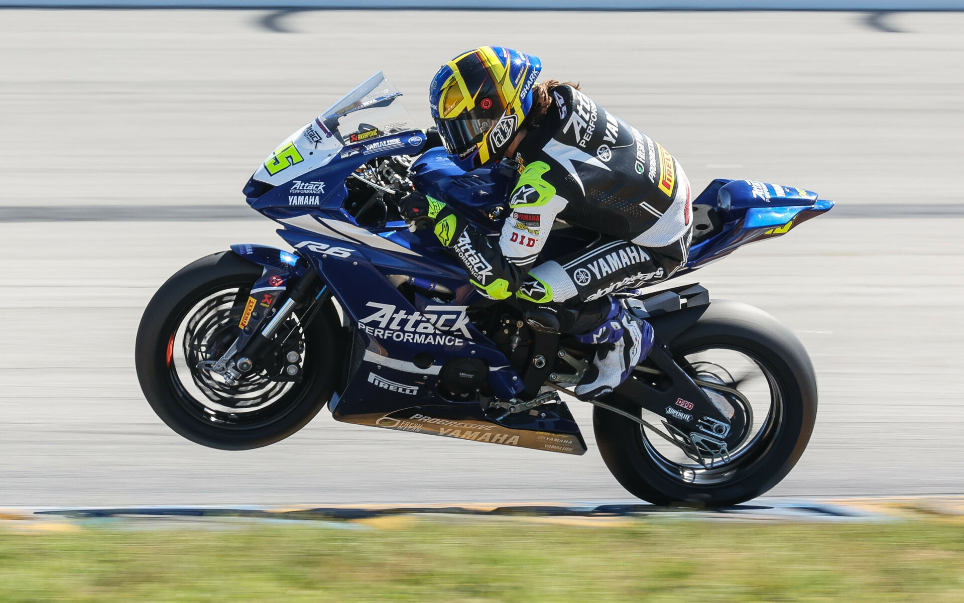 Cameron Petersen (45) on his Attack Performance Yamaha YZF-R6 at Daytona in 2023. Photo by Brian J. Nelson.