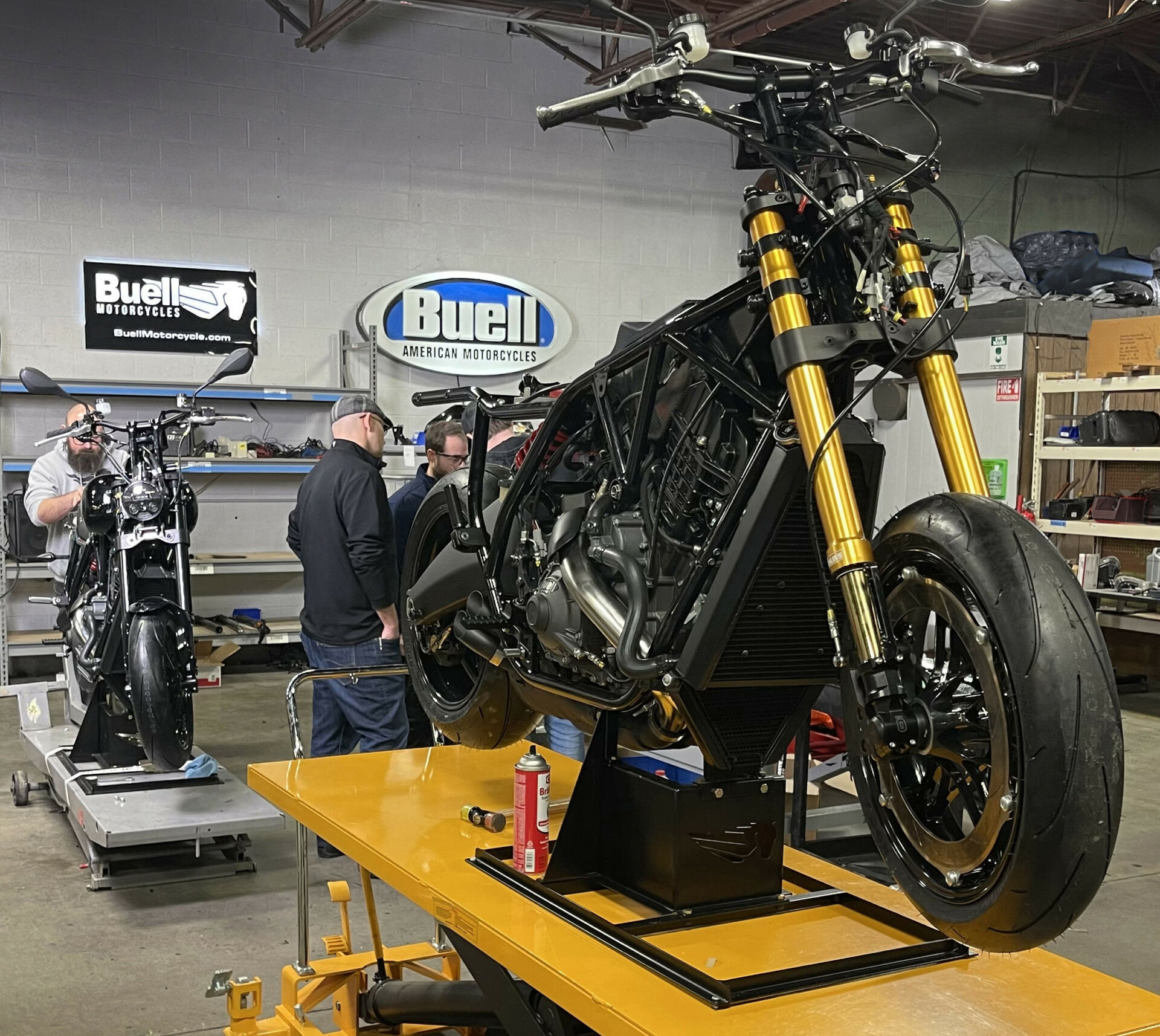 Buell Super Cruiser prototypes being prepared at the factory in Michigan, before heading to Daytona Bike Week. Photo courtesy Buell Motorcycles.